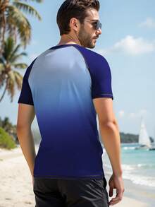 Manfinity KASUA Men's Ombre Round Neck Short Sleeve Rash Guard Swimwear - Royal Blue - View 2
