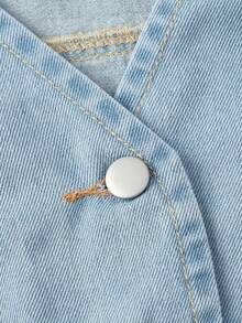 SHEIN MOD Women's Floral Embroidered Single-Breasted Casual Denim Vest Jacket - Blue - View 5