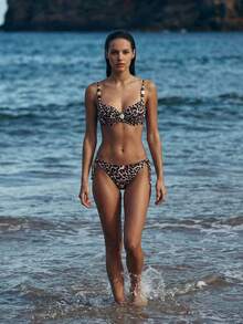 Maija Women's Leopard Print Swimsuit Set, Suitable For Beach & Vacation Cheetah Print Animal Print - Brown - View 4
