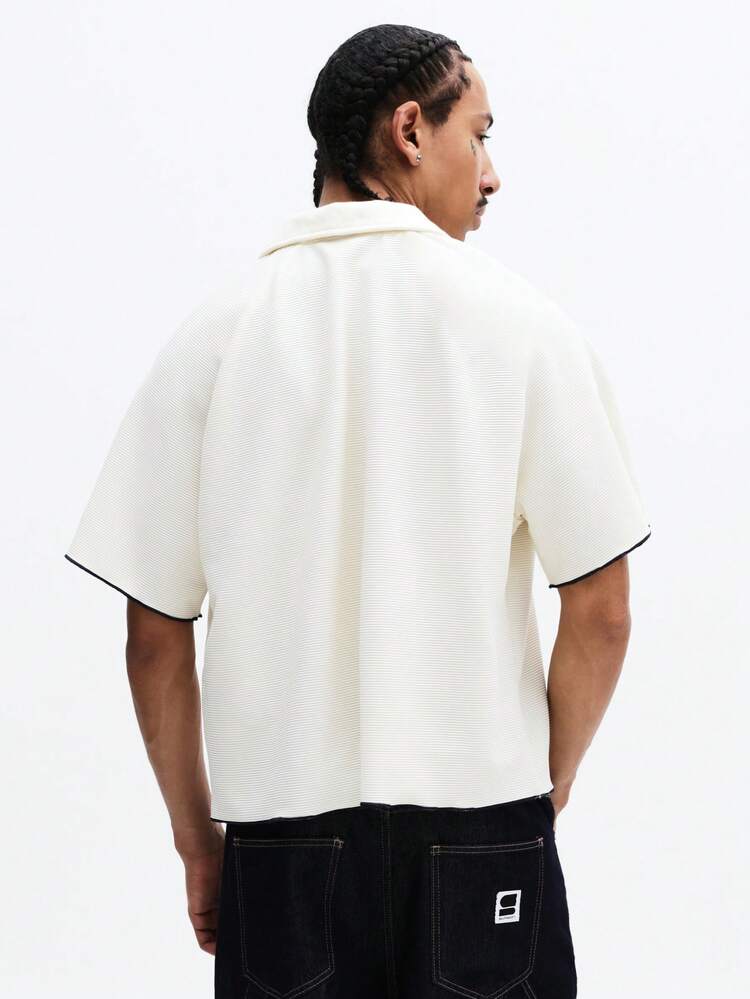 Crop Fit Embroidered Ribbed Polo Shirt