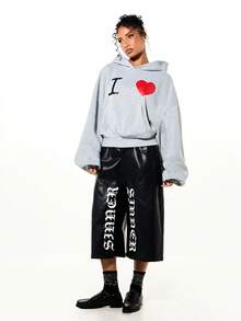 SUMWON WOMEN Boxy Fit Oversized Grey Hoodie With Red Heart Graphic Print Long Sleeve Casual Winter Fall Pullover Sweatshirt For Valentine's Day - Grey - View 3