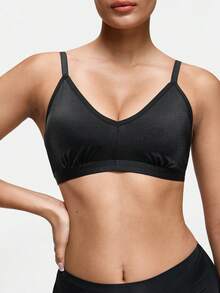 SHAPORA 1pc Black Shiny Fabric Wireless Minimizer Bra With Lift And Side Support For Small Bust Women - Black - View 4