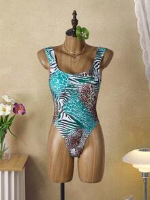 Bellisia 女士豹纹斑马纹连体泳衣，时尚度假之选 - 彩色 - 查看 7