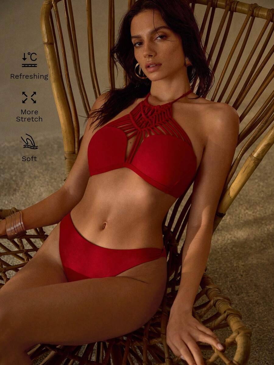 MOTF PREMIUM BỘ BIKINI KIỂU BOHEMIAN MÓC LEN THỦ CÔNG - Đỏ - Xem 1