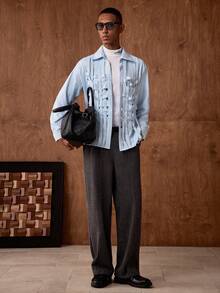 AKNOTIC Herren Lässig gestreiftes Hemd mit Knopfleiste und Langarm, Sommer Bruno Mars Herren Sommer Knopfhemd in Pulverblau, Herren Resort-Wear Jackpot Sumwon Herren Babyblau Hemd - Blau-Weiß - Übersicht 6