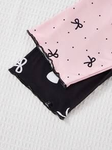 2件套女童针织蝴蝶结印花短袖上衣和裤子睡衣套装，春夏款 - 彩色 - 查看 5