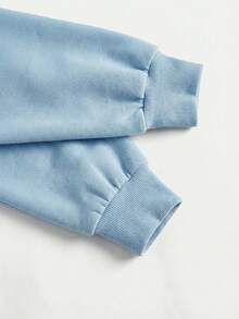 SHEIN MOD Đầm nỉ dài tay có mũ trùm đầu phối ren tương phản dành cho nữ cỡ lớn - Màu xanh nhạt - Xem 3