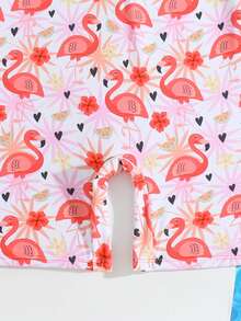 SHEIN 幼儿/小女孩可爱火烈鸟印花长袖防晒泳衣 - 彩色 - 查看 6