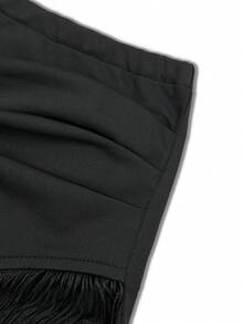 Franclia Women's Elegant Commuter Patchwork Tassel Skirt, Summer - Black - View 5