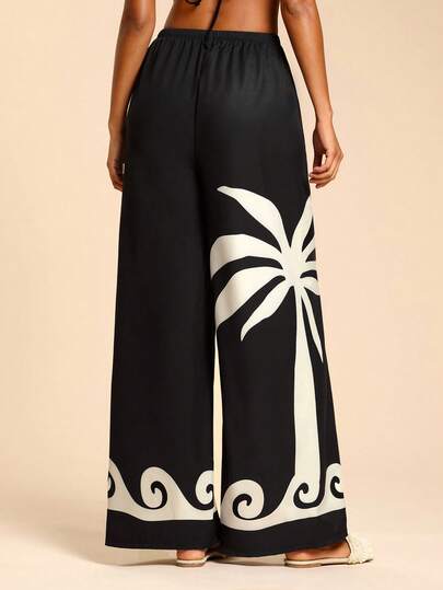 Travachic Women's Palm Tree Print Elastic Waist Swim Pants,Beach,Beach Outfits For Women,Beach Set,Going Out,Vacation,Vacation Outfits Women,Holiday,Summer,Summer Clothes,Summer Outfits For Women,Valentine's Day,Carnival,Carnival Costume,Party ,Going Out,Going Out Outfits,Casual,Elegant,Y2k,Flower,White ,Black