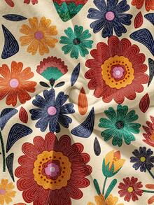 Soleia Casual Minimalist Colorful Floral Geometric All-Over Print Pants Matching Deep Red Bandeau Top 2-Piece Set, Suitable For Spring/Summer Vacation Spring - Multicolor - View 8