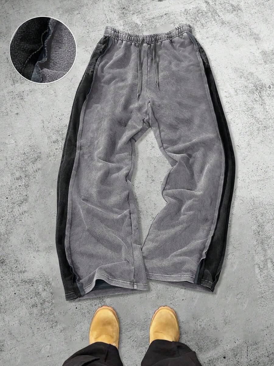 Manfinity EMRG 男士休闲宽松棉质运动裤，街头风松紧腰阔腿裤，做旧棉质面料，适合日常穿着、休闲、时尚、街头风格，是节日送礼佳品。 - 深灰色 - 查看 1