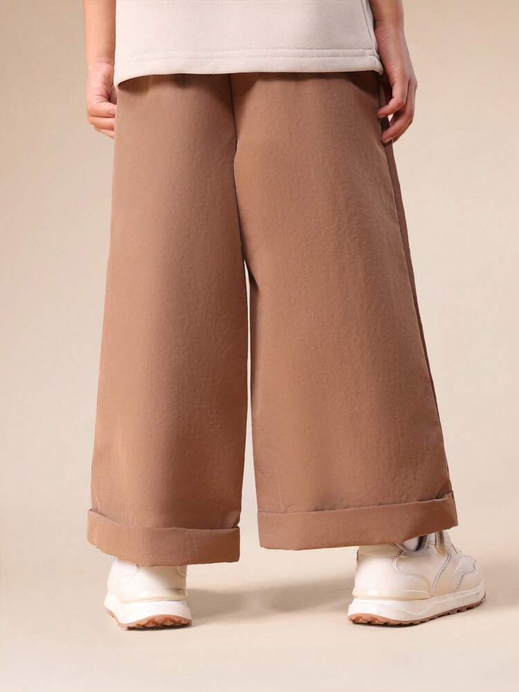 Wide Leg Utility Pants With Cuffed Hem