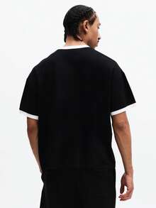 SUMWON Camiseta básica de manga corta con cuello redondo y detalles de contraste en blanco, de algodón, de corte regular, para uso diario, para hombre - Multicolor - Ver 2