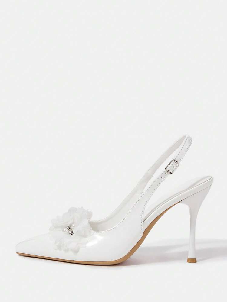 CUCCOO HITCHD Women's Pointed Toe Stiletto Heel White Slip-On Pumps, Minimalist Fashion High Heels For Wedding, Party, Banquet Elegant Shoes Wedding Shoes