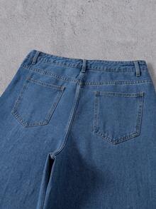 Manfinity Denimwave 时尚水钻装饰牛仔阔腿裤，男女皆宜的街头服饰 - 藍色 - 查看 5