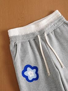 TOKVUE Men's Casual Floral Embroidery Drawstring Waist Sweatpants - Grey - View 4