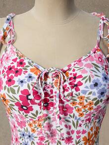 Swim Mod 2022春夏女士沙滩连衣裙，连体泳衣，可调节抽绳，蝴蝶结肩带，吊带抹胸连衣裙，粉色、浅粉色、橙色、浅蓝色，适合夏季度假、海滩、泳池、日常穿着 - 彩色 - 查看 9