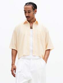 SUMWON Camisa de botones con rayas verticales, de manga corta y cuello, para uso casual en verano - Amarillo - Ver 1