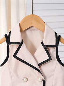 Conjunto de blusa sin mangas y falda plisada para niñas, adecuado para la escuela, salidas y otras ocasiones - Albaricoque - Ver 7