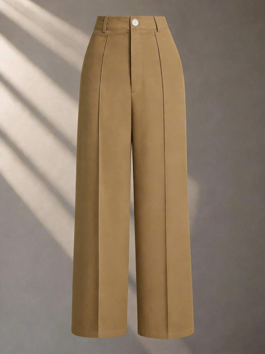 Franclia Petite 2025 春季新品：女士白色直筒休闲裤——轻松打造通勤造型，垂坠感柔软，经典百搭。 - 棕色 - 查看 1