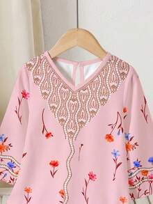 女童碎花宽松长袖休闲连衣裙 - 彩色 - 查看 5