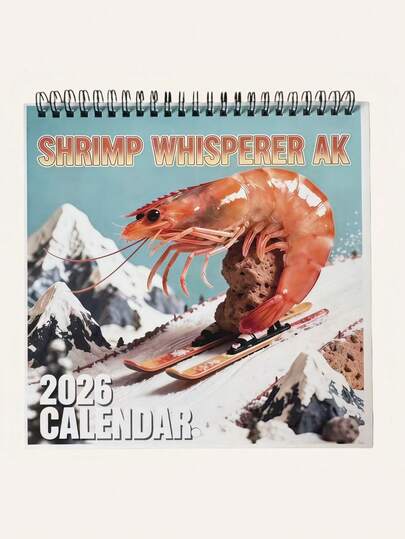 Joivida 1 件 2026 年日历，采用趣味虾滑雪设计，创意简约风格，办公桌面立式日程规划本，工作备忘录，非常适合桌面收纳整理。