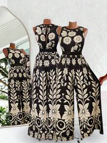 Ellevyn Große Größen Sommer Lässig Jumpsuit mit Blume Muster ohne Ärmel - Verschiedenfarbig - Übersicht 1