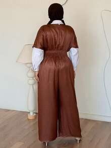 Dazy Plus Damen Jumpsuit in Große Größen mit weitem Bein, Crew-Ausschnitt und elegantem Design, für Frühling/Sommer - Braun - Übersicht 6