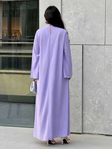 Al Najma 女士彩色水钻装饰立领长袖优雅阿拉伯风格连衣裙 - 紫色 - 查看 4