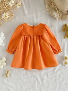 SHEIN 新生女宝宝可爱甜美碎花荷叶边宽松长袖连衣裙