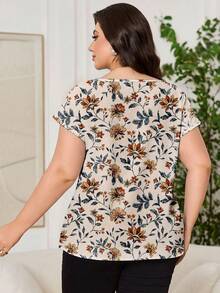 Reflora Áo kiểu nữ cỡ lớn in hoa, màu trơn, tay cánh dơi, eo nhún, thích hợp mùa hè xuân. - trắng - Xem 2