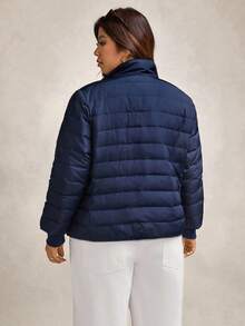 Zelara Plus Size Women's Quilted Zip-Up Down Coat,Winter Casual Hiking Navy Puffer Jacket 50% Plush Two-Way Zipper Water Repellent Printed Warm Outerwear - Navy Blue - View 2