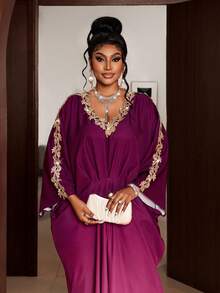 Maweii Đầm dài dáng suông cổ chữ V tay cánh dơi màu gradient thanh lịch dành cho nữ cỡ lớn, thích hợp cho các bữa tiệc mùa xuân/hè. - Nhiều màu - Xem 3