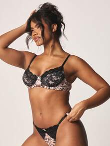Missguided x Playboy Snake Print Lace Trim Bra And Panty Set With Underwire Support Padded Cups Balconette Style Intimate Lingerie Collection - Multicolor - View 3