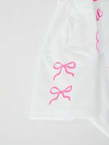 SHEIN ChillGRL Tween Girls' Casual Letter Striped V-Neck Off Shoulder Loose T-Shirt & Numeric Graphic Tee With Chic Utility Straight Leg Pocket Pants 2-Piece Set, Fashionable Spring/Summer/Autumn - Pink - View 4