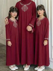 Sparklyn Tween Girl Elegant Traditional Embroidered Dress - Red Violet - View 9