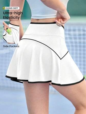 CourtClass Women's Patchwork Color Block Pocket Casual Versatile Daily Outdoor Exercise Sports Skirt Pants