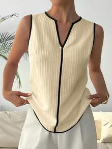 Pariaura Blusa casual da donna con scollo a V e senza maniche - Albicocca - Visualizzare 3