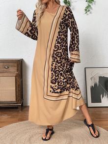 SHEIN Holidaya Women's Leopard Print Loose Long Dress (Allover Print) - Brown - View 5