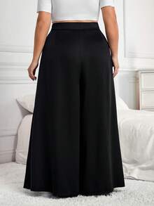 SHEIN CURVE+ CURVE PLUS /情人节/大码女式褶皱宽松裤，春夏款 - 黑色 - 查看 2