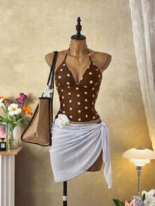 Bellisia Vintage Black & White Polka Dot Ruffled Triangle Cup Bikini Set - Multicolor - View 5