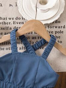 SHEIN Babygirl Cute Vacation Casual Blue Bow Tie Camisole Jumpsuit - Blue - View 4