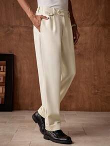 AKNOTIC Business Casual 男士休闲杏色长裤，舒适百搭，适合通勤、商务、街头、聚会等场合，时尚百搭，生日礼物之选。春夏新款男士白色正装裤，男士高腰裤，男士褶裥西装裤，米色长裤，白色休闲裤 - 杏色 - 查看 6