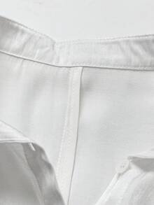Franclia Silk-Like Fabric Sexy Cinched Waist Blouse With Tie Straps, Suitable For Casual Outings Or Light Office Wear, Spring/Summer - White - View 4