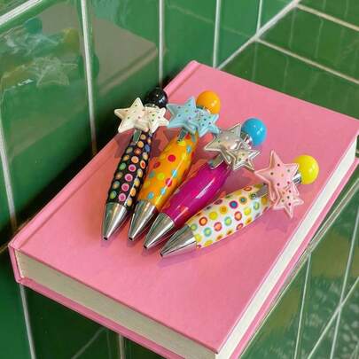 Joivida Cute Kawaii Star Pen, Aesthetic Cartoon Ballpoint Pen Set, Soft Star Push Gel Pens For Writing Journaling Note, Office Work Supplies, Adorable Desk Accessories, Stationery Gift Ideas