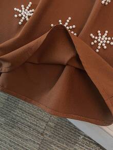 GlowEve CURVE Plus Size Elegant,Fashionable Waist Brown Dress,Summer,Wedding,Black And White,Refined Star Embellished Sleeveless Dress With Pearls,Parties - Brown - View 6