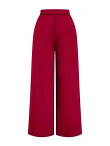 Sweetra Quần tây nữ cỡ lớn thiết kế 2 trong 1 với khóa kim loại trang trí, giúp thon gọn, thanh lịch, đa năng, phù hợp cho cả công sở và thường ngày, ống quần thẳng, thích hợp cho mùa thu/đông. - Đỏ - Xem 2