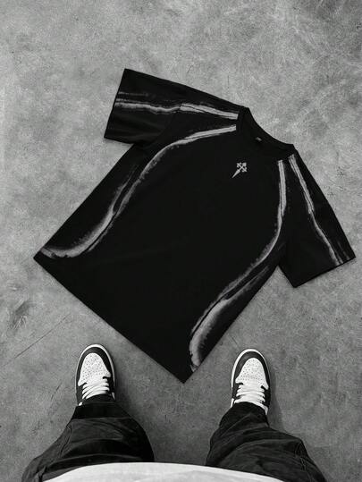 PAVTROS Camiseta de manga corta con cuello redondo y estampado gráfico minimalista para hombres