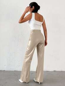 EURMUSE Women'S Straight Pu Leather Pants - Beige - View 2